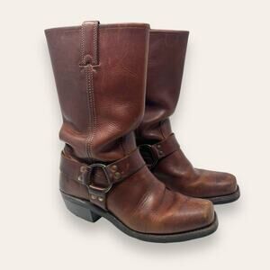FRYE Harness 12R Leather Belted Western Moto Boot Brown Square Toe 7.5 Women’s